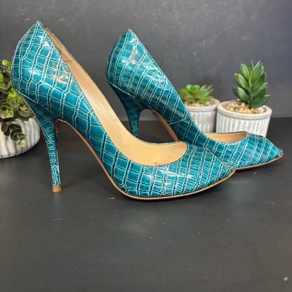 Casadei Crocodile Embossed Patent Leather Stilettos- Size 7.5 B - Picture 1 of 12